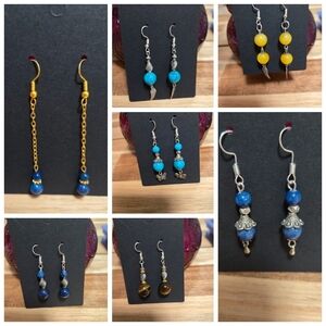 Beautiful Natural Stone Boho Dangle Drop Earrings Tigers Eye Turquoise
